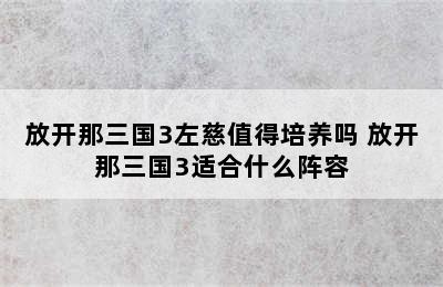 放开那三国3左慈值得培养吗 放开那三国3适合什么阵容